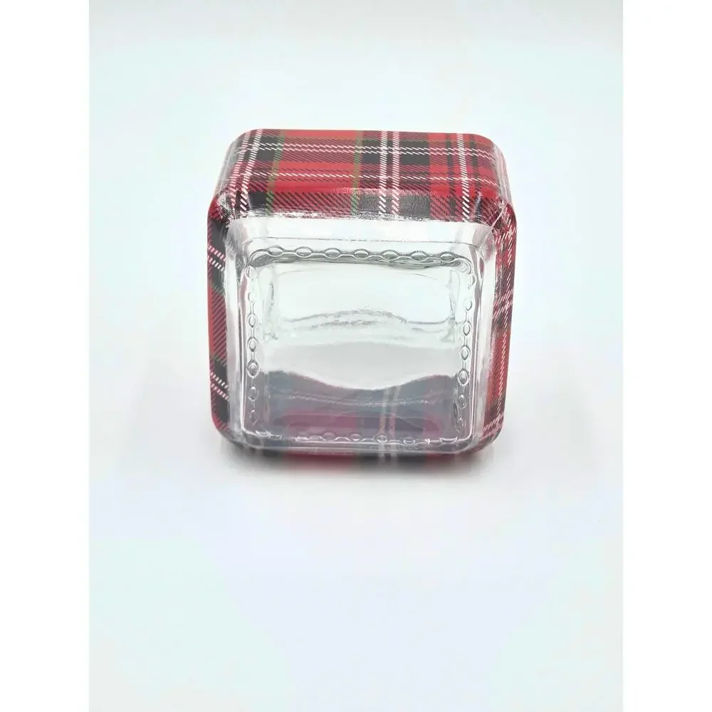 Plaid Glass Candy Jar – Holiday Treat Container, Vintage‑Style Christmas Storage